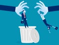 Layoff. Manager dropped staff into trashcan. Concept business vector illustration