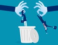 Layoff. Manager dropped staff into trashcan. Concept business vector illustration