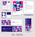 Modern stationery mock up set and visual brand identity with abstract colorful geometry background