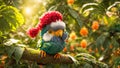 layout creative looking parrot colorful leaves, bright character exotic jungle tropical natural