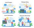 Layout designer concept set. Web development, mobile app design Royalty Free Stock Photo