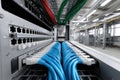 Layout of fiber and copper patch in a modern data center setup Royalty Free Stock Photo