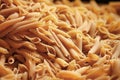 layout of Italian raw pasta, top view, different types and shapes of pasta, durum wheat noodles, close-up