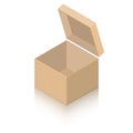 Layout of a miniature cardboard box with an open hinged lid.