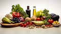 Layout of products is typical for the Mediterranean diet. All products are neatly laid out on the table Royalty Free Stock Photo