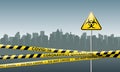 Layout of the quarantine area of coronavirus epidemic covid-19. Coronavirus quarantine warning tapes and biohazard sign. Pandemic Royalty Free Stock Photo