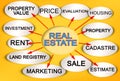 Layout about REAL ESTATE with a descriptive scheme of the main characteristics of Property Value of buildings and lands