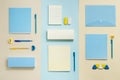 Layout of school supplies, notebooks, pencil case, pens, pencils, erasers. Back to school concept Royalty Free Stock Photo