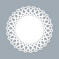 Layout template lace napkin for laser paper cutting Round pattern ornament Mockup of a white lace doily napkin lasercut frame