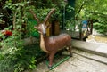 LAZAREVSKOE, SOCHI, RUSSIA - MAY, 29, 2021: Wooden figurine of a goat in the recreation area of Berendeyevo Kingdom