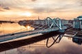 Lazarevsky Bridge in St. Petersburg. Cable-stayed Lazarevsky Bridge in Sant Petersburg a sunset, Russia