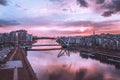 Lazarevsky Bridge in St. Petersburg. Cable-stayed Lazarevsky Bridge in Sant Petersburg a sunset, Russia