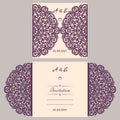 Lazercut vector wedding invitation template. Wedding invitation envelope for laser cutting. Lace gate folds.Lazer cut