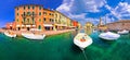 Lazise colorful harbor and boats panoramic view