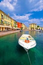 Lazise colorful harbor and boats view