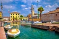 Lazise colorful harbor and boats view