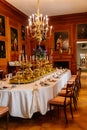 Lazne Kynzvart, Czech Republic, 7 August 2021: Metternich representative chateau or castle interiors, dining room with long table Royalty Free Stock Photo