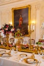 Lazne Kynzvart, Czech Republic, 7 August 2021: Metternich representative chateau or castle interiors, dining room with long table Royalty Free Stock Photo