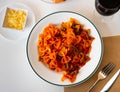 Lazos con tomate, spanish pasta in tomato sauce