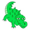 Lazy bored looking green crocodile, doodle icon image kawaii