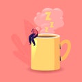 Lazy, Boring or Tired Businesswoman with Low Energy Sleep at Huge Coffee Cup. Female Character Sleeping Royalty Free Stock Photo