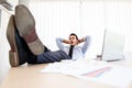Lazy businessman put his legs on the desk Royalty Free Stock Photo