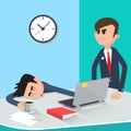 Lazy Businessman Sleeping at Work. Angry Boss Found Sleeping Worker Royalty Free Stock Photo