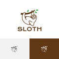 Lazy Cute Sloth Hanging Tree Branch Nature Logo Royalty Free Stock Photo