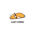 Lazy dog, cute corgi puppy sleeping icon, logo design