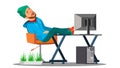 Lazy Employees Office Worker Sleeping In The Workplace With His Feet On The Table Vector. Isolated Illustration