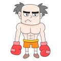 Lazy faced old boxer wearing boxing gloves, doodle icon image kawaii