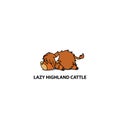 Lazy highland cattle, cute highland cow sleeping icon, logo design