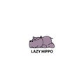 Lazy hippo, Hippopotamus sleeping icon, logo design