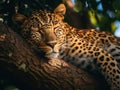 Ai Generated illustration Wildlife Concept of Lazy leopard Royalty Free Stock Photo