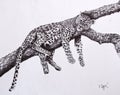 Pen illustraiton - a leopard sleeping on a tree branch Royalty Free Stock Photo