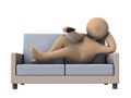 Lazy man lying on the sofa and zapping with a remote control. He is bored and depraved. He is killing time and is unhealthy. Royalty Free Stock Photo