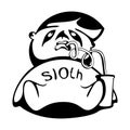 Lazy man. sloth. hand drawn vector monochrome outline cartoon character illustration with white background