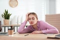 Lazy office worker sleeping at desk Royalty Free Stock Photo