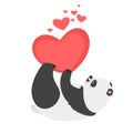 Lazy panda bear holding heart illustration