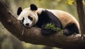 Lazy Panda Bear Sleeping on a Tree Branch, China Wildlife