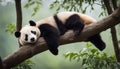 Lazy Panda Bear Sleeping on a Tree Branch, China Wildlife