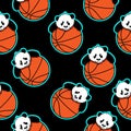 Lazy panda on the orange basketball seamless pattern an repeat cute funny