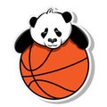 Lazy panda on the orange basketball sticker mascot cute funny animal
