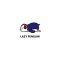 Lazy penguin, cute penguin sleeping with headphones icon, logo design