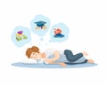 Lazy Person Sleep And Dreams Of Being Rich And Successful Cartoon illustration Vector