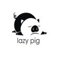 Lazy pig logo design negative space Royalty Free Stock Photo