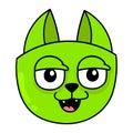 Lazy sleepy face green cat head, doodle icon drawing