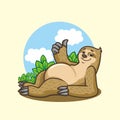 Lazy sloth lay on the floor with thumb up logo Vector cartoon mascot design Royalty Free Stock Photo