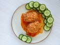 Lazy stuffed cabbage leaves with minced meat and rice in tomato sauce Royalty Free Stock Photo