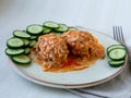 Lazy stuffed cabbage leaves with minced meat and rice in tomato sauce Royalty Free Stock Photo